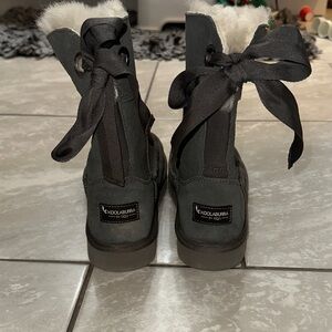 Koolaburra Gray Suede Shearling Lace-Up Boots